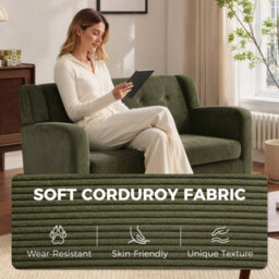 Dark Green 2 Seater Sofa 118 Cm Corduroy Small Loveseat Sofa With Spring Cushion - thumbnail 3