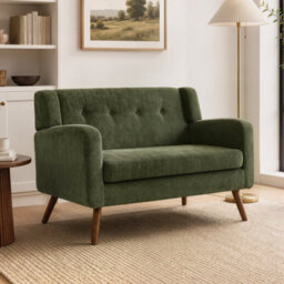 Dark Green 2 Seater Sofa 118 Cm Corduroy Small Loveseat Sofa With Spring Cushion - thumbnail 1