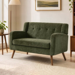 Dark Green 2 Seater Sofa 118 Cm Corduroy Small Loveseat Sofa With Spring Cushion - thumbnail 5
