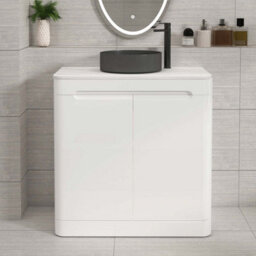 Royal Bathrooms Venice 800mm Gloss White Freestanding Bathroom Countertop Vanity Unit 2 Door With Art Round Basin - thumbnail 1