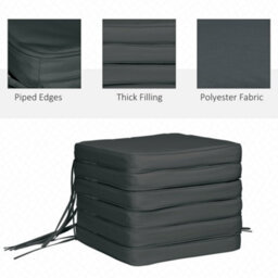 Outsunny Set Of 6 Chair Cushion Seat Pads Dining Chair W/ Straps Outdoor Grey - thumbnail 4