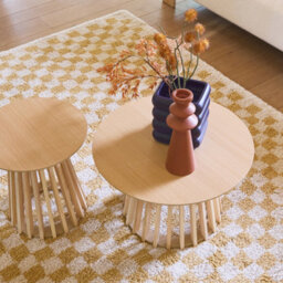 Sweeek - Set Of 2 Round Coffee Tables Oak-Effect Top And Fir-Wood Legs 40Cm And 60Cm - thumbnail 1
