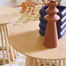 Sweeek - Set Of 2 Round Coffee Tables Oak-Effect Top And Fir-Wood Legs 40Cm And 60Cm - thumbnail 6