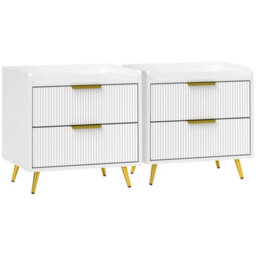 Homcom Bedside Table Set Of 2 With 2 Drawers For Bedroom, Living Room, White - thumbnail 2