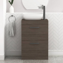 Royal Bathrooms 600mm Grey Elm 2 Drawer Free Standing Bathroom Vanity Unit With Basin & Elva Countertop Sink With Matt Black Handle - thumbnail 1