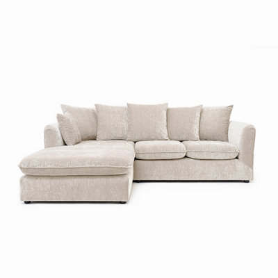 Abakus Direct Lucas Water Repellent Velvet Chenille Left Facing Corner Sofa In Cream - image 1