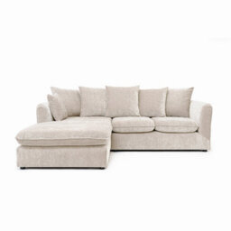 Abakus Direct Lucas Water Repellent Velvet Chenille Left Facing Corner Sofa In Cream - thumbnail 1