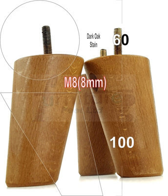 L&F Wood Furniture Feet 100mm High Dark Oak Stain Replacement Furniture Legs Set Of 4 Sofa Chair Stool M8 - image 1