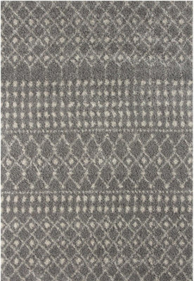The Rugs Soft Moroccan Diamond Shaggy Rugs And Runners High Pile Grey And Ivory Living Room Kitchen Hallway 1010 - image 1