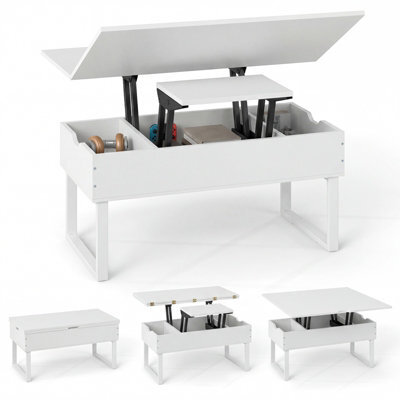 Gainoom Lift Top Coffee Table 3-In-1 Convertible Coffee Table W/ 3 Hidden Storage Compartments White - image 1