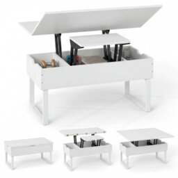 Gainoom Lift Top Coffee Table 3-In-1 Convertible Coffee Table W/ 3 Hidden Storage Compartments White - thumbnail 1