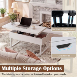Gainoom Lift Top Coffee Table 3-In-1 Convertible Coffee Table W/ 3 Hidden Storage Compartments White - thumbnail 6