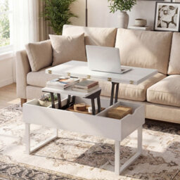 Gainoom Lift Top Coffee Table 3-In-1 Convertible Coffee Table W/ 3 Hidden Storage Compartments White - thumbnail 3