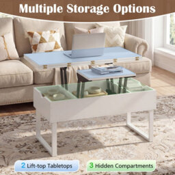 Gainoom Lift Top Coffee Table 3-In-1 Convertible Coffee Table W/ 3 Hidden Storage Compartments White - thumbnail 9