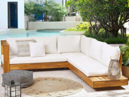 Beliani Garden Corner Sofa 5 Seater Marettimo Right Hand Certified Acacia Wood Brown - thumbnail 2