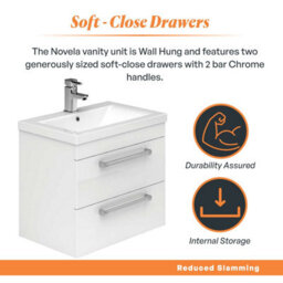 Plum&clay Novela Gloss White Wall Hung Vanity Unit With Ceramic Basin Bathroom Furniture (W)515mm - thumbnail 4