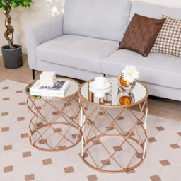 Gainoom Set Of 2 Stackable Round End Table Modern Space Saving Side Table W/ Mirrored Top - thumbnail 3