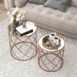 Gainoom Set Of 2 Stackable Round End Table Modern Space Saving Side Table W/ Mirrored Top - thumbnail 4