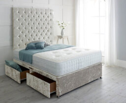 "Adore Designs Chesterfield Crushed Velvet Divan Bed, With Pocket Mattress & 36"" Headboard - 5Ft Kingsize - Cream - 0 Drawers" - thumbnail 1