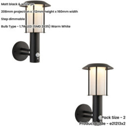 Loops 2 Pack Outdoor Matt Black Wall Light - White Pc Shade - Solar Powered Lamp - Step Dimmable 1.7W Led (Smd 2835) Warm White - thumbnail 2