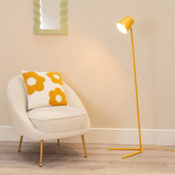 Valuelights Lark Mustard Yellow Metal Task Slimline Floor Lamp And Led Bulb
