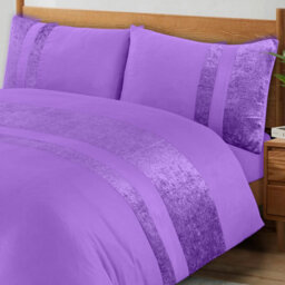 Casabella Luxury Crushed Velvet Panel Band Duvet Cover Sets With Pillow Case Super King Duvet Cover Bedding Set Purple - thumbnail 2