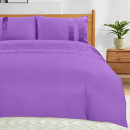 Casabella Luxury Crushed Velvet Panel Band Duvet Cover Sets With Pillow Case Super King Duvet Cover Bedding Set Purple - thumbnail 3