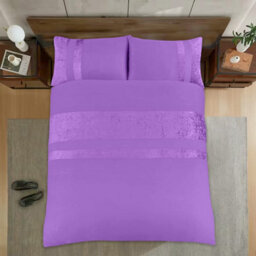 Casabella Luxury Crushed Velvet Panel Band Duvet Cover Sets With Pillow Case Super King Duvet Cover Bedding Set Purple - thumbnail 6
