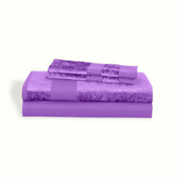 Casabella Luxury Crushed Velvet Panel Band Duvet Cover Sets With Pillow Case Super King Duvet Cover Bedding Set Purple - thumbnail 5