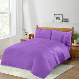 Casabella Luxury Crushed Velvet Panel Band Duvet Cover Sets With Pillow Case Super King Duvet Cover Bedding Set Purple - thumbnail 4