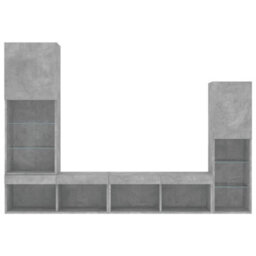 Berkfield 4 Piece Tv Wall Units With Led Concrete Grey Engineered Wood - thumbnail 7
