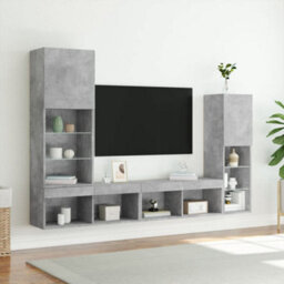Berkfield 4 Piece Tv Wall Units With Led Concrete Grey Engineered Wood - thumbnail 4