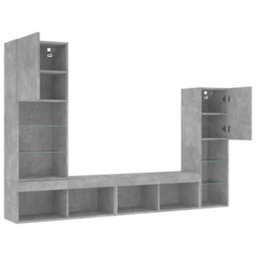 Berkfield 4 Piece Tv Wall Units With Led Concrete Grey Engineered Wood - thumbnail 6