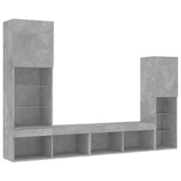 Berkfield 4 Piece Tv Wall Units With Led Concrete Grey Engineered Wood - thumbnail 3