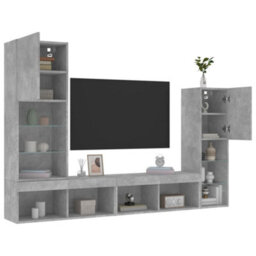 Berkfield 4 Piece Tv Wall Units With Led Concrete Grey Engineered Wood - thumbnail 5