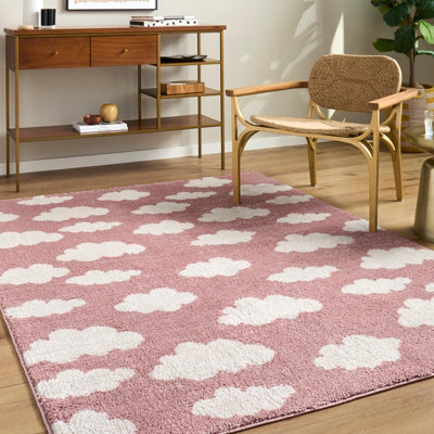 Livabliss Fossay Shaggy-Washable Pink Ivory Modern High Pile Living Bedroom Rug 160 X 213 Cm Easy Care, Non Shedding - image 1