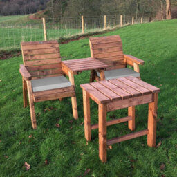Charles Taylor Trading Charles Taylor Deluxe Wooden Garden 2X Armchair Chair Coffee Table Grey Cushion - thumbnail 1