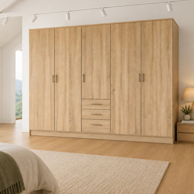 Venice Oak 5 Door Wardrobe With 3 Drawers - image 1