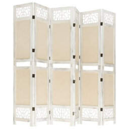 Berkfield Elegant 6-Panel Room Divider Cream 210X165 Cm Fabric - thumbnail 4