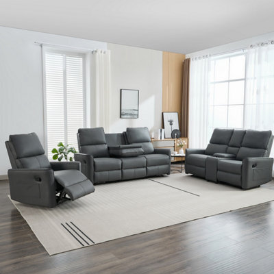 More4Homes Madrid 1+2+3 Seater W Console Manual Recliner Air Leather Sofa Set (Grey) - image 1