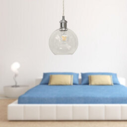 First Choice Lighting Set Of 2 Barnum - Clear Glass Globe Chrome Retro Pendant Fittings - thumbnail 4