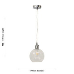 First Choice Lighting Set Of 2 Barnum - Clear Glass Globe Chrome Retro Pendant Fittings - thumbnail 6
