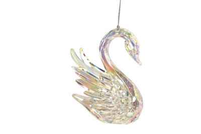 Gisela Graham Rainbow Iridescent Acrylic Swan Christmas Tree Decoration, 8 X 5 X 10 Cm