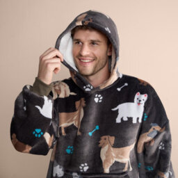 OHS Dog Hoodie Blanket Oversized Cat Paw Plush Super Soft Giant Warm Throw, Charcoal - thumbnail 9
