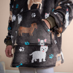 OHS Dog Hoodie Blanket Oversized Cat Paw Plush Super Soft Giant Warm Throw, Charcoal - thumbnail 8