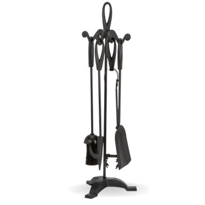 Fire767 Loop Handle Companion Set Fireplace Tools With Stand Poker Brush Shovel Tongs Durable Black Metal Fireside Accessory - image 1