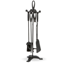 Fire767 Loop Handle Companion Set Fireplace Tools With Stand Poker Brush Shovel Tongs Durable Black Metal Fireside Accessory - thumbnail 1