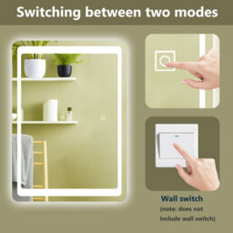 Probaty Bathrooms Probaty 70X50Cm Bathroom Mirror With Led Illuminated, Antifog Vanity Backlit,touch Switch Rectangle Smart Wall Mirror - thumbnail 5