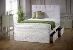 Comfy Deluxe 5Ft King White Crushed Velvet Divan Bed With Florence 20Inch Headboard & Matching Mattress 4 Drawers