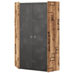 Arte Funky Fargo Corner Wardrobe With Shelves And Hanging Rails In Raw Steel & Canyon Alpine Spruce (W970mm X H1910mm X D970mm) - thumbnail 1